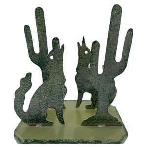 Vintage Southwestern Coyote and Cactus Green Metal Napkin and/ or Mail H…